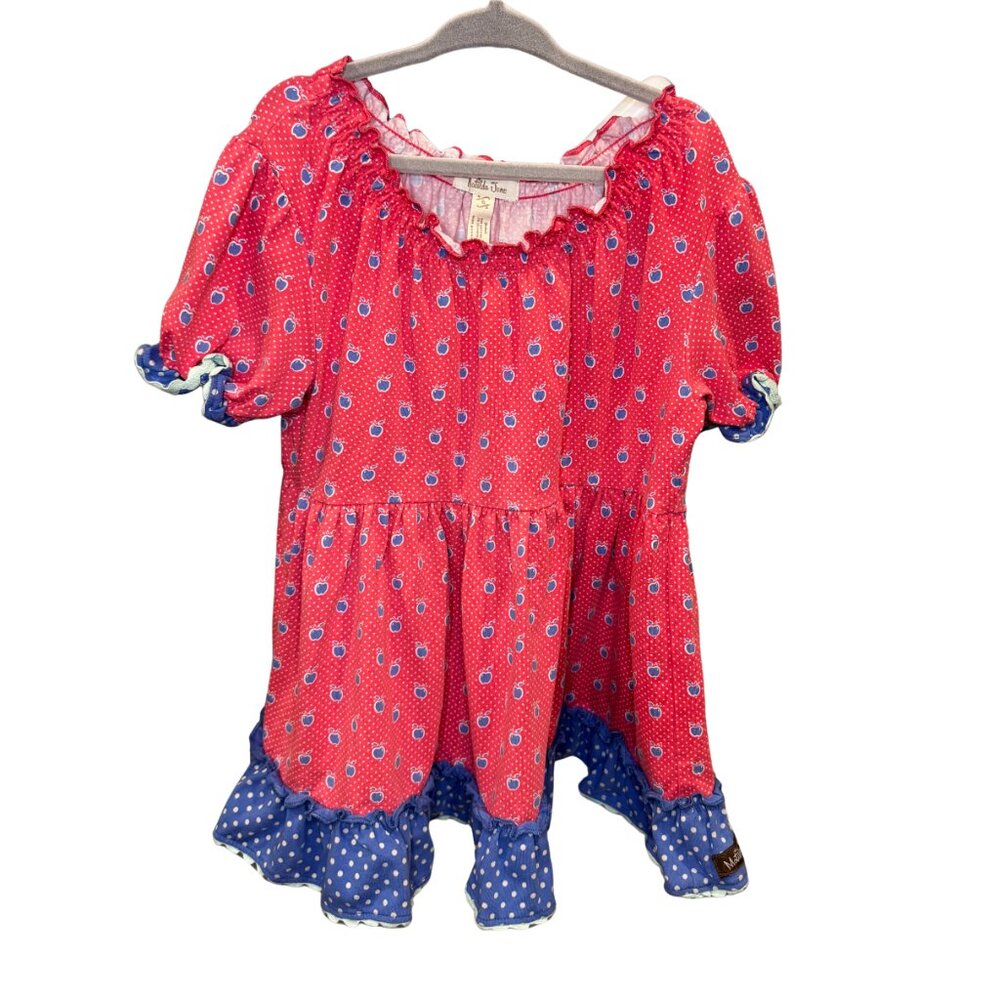 Matilda Jane Jennifer Blue Friends Forever Peasant Top | Pink & Blue Apples | 6